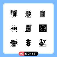 Universal Icon Symbols Group of 9 Modern Solid Glyphs of attachment rewind marker left presentation Editable Vector Design Elements