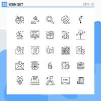 User Interface Pack of 25 Basic Lines of tool carpenter ui drill cloud Editable Vector Design Elements