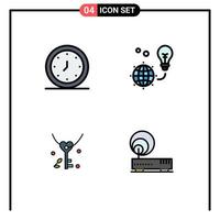 Set of 4 Modern UI Icons Symbols Signs for alarm earth time green love Editable Vector Design Elements