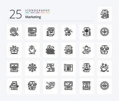 paquete de iconos de 25 líneas de marketing que incluye dólar. móvil. lápiz compras. marketing vector