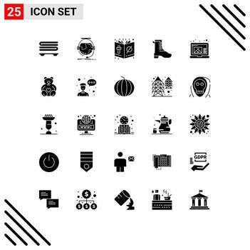 25 Solid Glyph concept for Websites Mobile and Apps create shoe bible running religion Editable Vector Design Elements