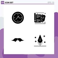 Mobile Interface Solid Glyph Set of 4 Pictograms of cinema movember book learning men Editable Vector Design Elements