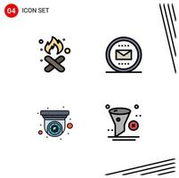 Modern Set of 4 Filledline Flat Colors and symbols such as burn mail pollution email cctv Editable Vector Design Elements