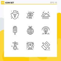 Editable Vector Line Pack of 9 Simple Outlines of bulb ecology rain earth dessert Editable Vector Design Elements