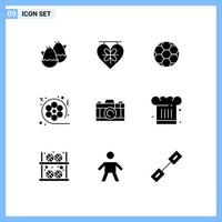 Modern Set of 9 Solid Glyphs and symbols such as camera video ball cinema film Editable Vector Design Elements