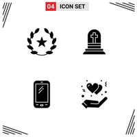 4 Thematic Vector Solid Glyphs and Editable Symbols of cinema smart phone films gravestone huawei Editable Vector Design Elements