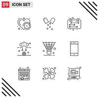 Modern Set of 9 Outlines Pictograph of cock wifi business signal antenna Editable Vector Design Elements