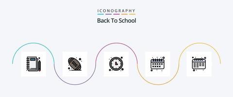 la línea de regreso a la escuela llenó el paquete de iconos planos 5 que incluye educación. calendario. reloj. educación. reloj de pared vector