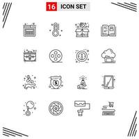 Set of 16 Vector Outlines on Grid for employee bag package text education Editable Vector Design Elements