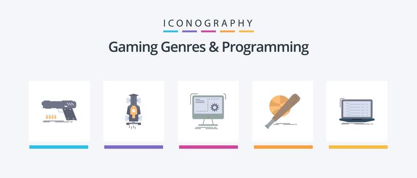 géneros de juego y paquete de iconos planos de programación 5 que incluye pelota. béisbol. carreras. Progreso. función. diseño de iconos creativos vector