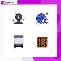 4 Thematic Vector Filledline Flat Colors and Editable Symbols of camera train video camera day tile Editable Vector Design Elements