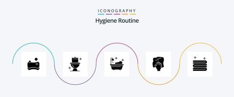 Hygiene Routine Glyph 5 Icon Pack Including towel. clean. clean. scrub. housework vector