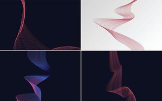 Set of 4 geometric wave pattern background Abstract waving line vector