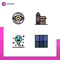 grupo de 4 colores planos de línea de relleno modernos establecidos para globos de negocios visión iglesia vacaciones elementos de diseño vectorial editables vector