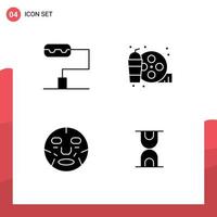 Set of 4 Modern UI Icons Symbols Signs for paint roller wellness hobbies cosmetics hour Editable Vector Design Elements