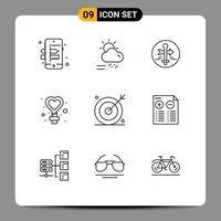 Set of 9 Commercial Outlines pack for engine sign board love travel Editable Vector Design Elements