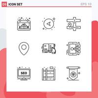 Universal Icon Symbols Group of 9 Modern Outlines of literature lesson map book map Editable Vector Design Elements