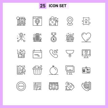 Pack of 25 Modern Lines Signs and Symbols for Web Print Media such as farming marker shopping map eid Editable Vector Design Elements