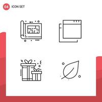 paquete de 4 signos y símbolos modernos de colores planos de línea de relleno para medios de impresión web, como elementos de diseño de vectores editables de hoja de ventanas de plan de Navidad azul