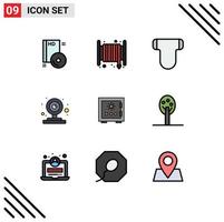 Filledline Flat Color Pack of 9 Universal Symbols of lock webcam hose web pampers Editable Vector Design Elements