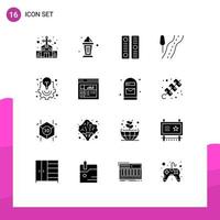 Pack of 16 Modern Solid Glyphs Signs and Symbols for Web Print Media such as idea bulb archive travel road Editable Vector Design Elements