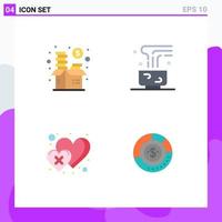 grupo de 4 iconos planos, signos y símbolos para la financiación de fondos de tazas, alimentos, corazón, elementos de diseño vectorial editables vector