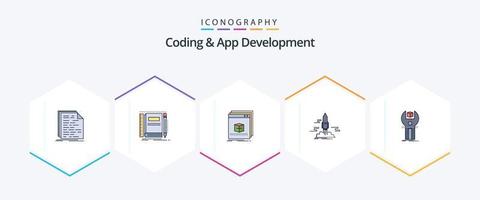 Coding And App Development 25 FilledLine icon pack including app. launch. pocket. program. application vector