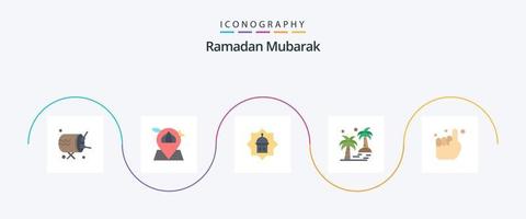 Ramadan Flat 5 Icon Pack Including beach. palm. map. date. islam vector