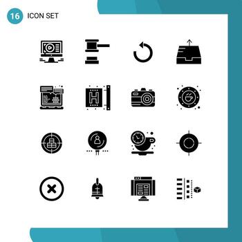 Group of 16 Solid Glyphs Signs and Symbols for gear browser refresh send mailbox Editable Vector Design Elements