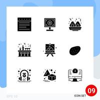 Group of 9 Solid Glyphs Signs and Symbols for patato arts fast art party Editable Vector Design Elements