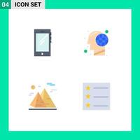 Mobile Interface Flat Icon Set of 4 Pictograms of phone mind android global hiking Editable Vector Design Elements