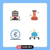 Pack of 4 Modern Flat Icons Signs and Symbols for Web Print Media such as buildings communication shop front flask network Editable Vector Design Elements