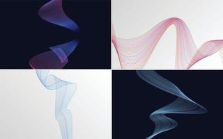 Set of 4 geometric wave pattern background Abstract waving line vector