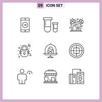 Universal Icon Symbols Group of 9 Modern Outlines of egg secure fire smart house Editable Vector Design Elements