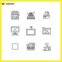 Outline Pack of 9 Universal Symbols of mount imac cake device computer Editable Vector Design Elements