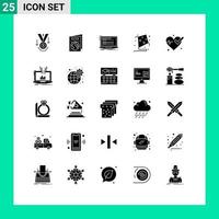 Group of 25 Modern Solid Glyphs Set for heart hobby code fly script Editable Vector Design Elements