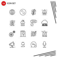 Modern Set of 16 Outlines and symbols such as hr party disposal food birthday Editable Vector Design Elements