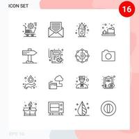 Mobile Interface Outline Set of 16 Pictograms of direction cleaning envelope bath sweet Editable Vector Design Elements