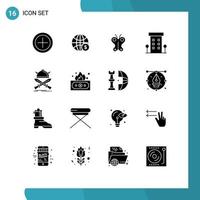 16 User Interface Solid Glyph Pack of modern Signs and Symbols of battle shops animal shop front buildings Editable Vector Design Elements