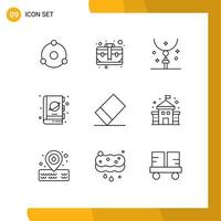 Universal Icon Symbols Group of 9 Modern Outlines of space planet cross fiction necklace Editable Vector Design Elements