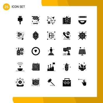 Group of 25 Modern Solid Glyphs Set for design coding creativity promote startup Editable Vector Design Elements