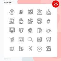 grupo universal de símbolos de iconos de 25 líneas modernas de elementos de diseño de vectores editables de pantalla de postre de computadora de hielo dulce