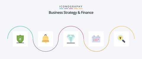 paquete de iconos de 5 planos de estrategia empresarial y finanzas que incluye yen. cita. diamante. hora. calendario vector