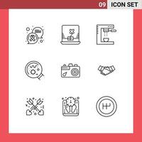 Set of 9 Modern UI Icons Symbols Signs for education science drinks magnifier germs Editable Vector Design Elements