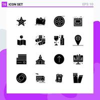 16 User Interface Solid Glyph Pack of modern Signs and Symbols of location seo role html video Editable Vector Design Elements