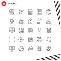 Stock Vector Icon Pack of 25 Line Signs and Symbols for global communication web card secure sim card Editable Vector Design Elements