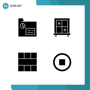 Set of 4 Commercial Solid Glyphs pack for business layout records frame basic Editable Vector Design Elements