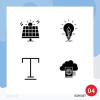 4 conjunto de glifos sólidos universales para aplicaciones web y móviles fuente de energía electricidad solar subrayar elementos de diseño vectorial editables vector