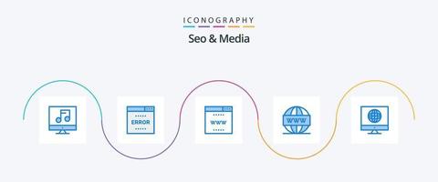 paquete de iconos seo y media blue 5 que incluye web. buscar. buscar. medios de comunicación. sitio vector