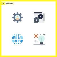 User Interface Pack of 4 Basic Flat Icons of gear global use guide internet Editable Vector Design Elements